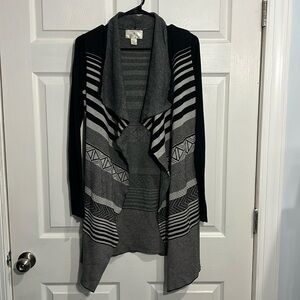 Ruby Moon Women’s Open Front Cardigan/Duster Black Gray, White - Size Medium